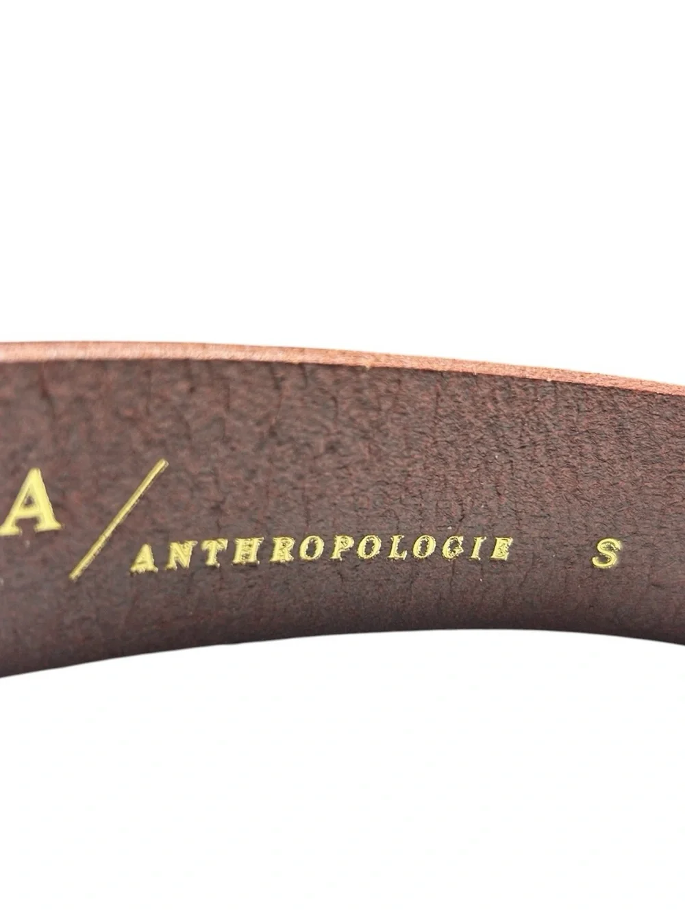 Anthropologie Twisted Rope Oval Leather Belt Cognac Brass Buckle Size S